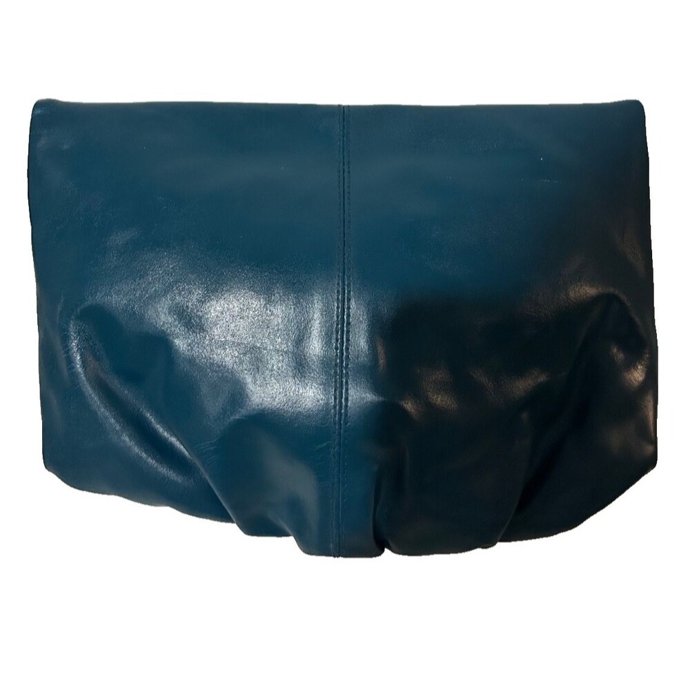 Vintage Women’s Teal Pleated Leather Clutch Handbag w/Charm Old Money Evening - Picture 6 of 8